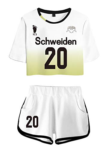 QYIFIRST Schweiden Adlers Volleyball Club Tobio Kageyama NO.20 Jersey Exposed Nabel T-Shirt Shorts Set Suit Sportswear Cheerleaders Cosplay Kostüm Schwarz Damen M von QYIFIRST
