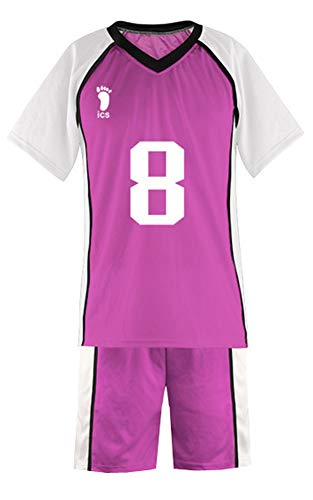 QYIFIRST Shiratorizawa Academy Volleyball Club Tsutomu Goshiki No.8 Jersey Set T-Shirt Shorts Suit Cosplay Kostüm Lila M von QYIFIRST