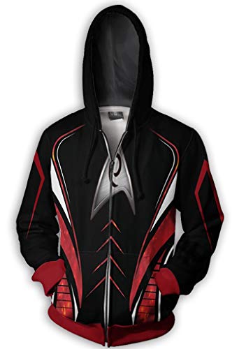 QYIFIRST Sweatshirt Pulli Trek Hoodie Jacke Cosplay Kostüm Pullover mit Knopfleiste Strickjacke Unisex Rot/Schwarz 3XL (Chest 119cm) von QYIFIRST