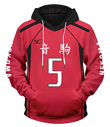 QYIFIRST Unisex 3D Druck Anime Kapuzen Hoodie Sweat Hoody Hoodie Nekoma High School Kozume Kenma NO.5 Cosplay Kostüm Rot EU Size 3XL von QYIFIRST
