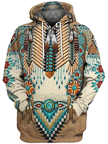 QYIFIRST Unisex 3D Druck Anime Kapuzenpullover Sweatshirt Inder Indians Cosplay Kostüm mit Taschen Braun E 5XL (Chest 125cm) von QYIFIRST