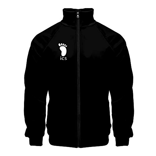 QYIFIRST Unisex Anime 3D Druck Karasuno High School Pullover Freizeitjacke mit Reißverschluss und Stehkragen Sweat Hoody Cosplay Kostüm Schwarz 4XL (Chest 140cm) von QYIFIRST