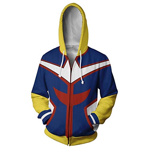 QYIFIRST Unisex Anime 3D Druck Pullover mit Kapuze Streetwear Cosplay Kostüm Hero Academia All Might Kapuzenjacke für Herren Damen Blau 5XL(Brustumfang 125cm) von QYIFIRST