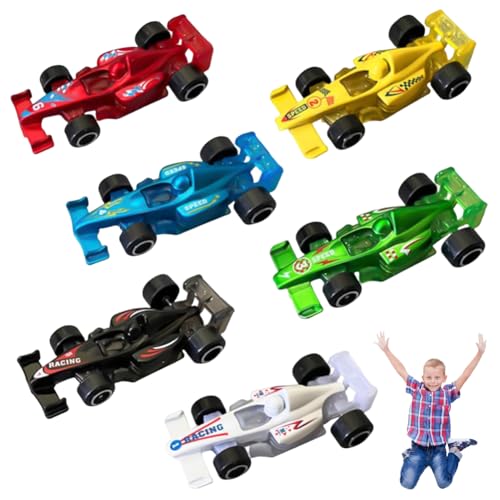 Auto Spielzeug Set,Kleine leichte Metall Rennwagen, 6PCS Rennspielzeug Set, Ziehen Sie zurück Rennen, Auto Rutschrutschen nach vorne Kleine Rennwagen Simulation Sportwagen für Jungen und Mädchen-3.3*7 von QYJMLH