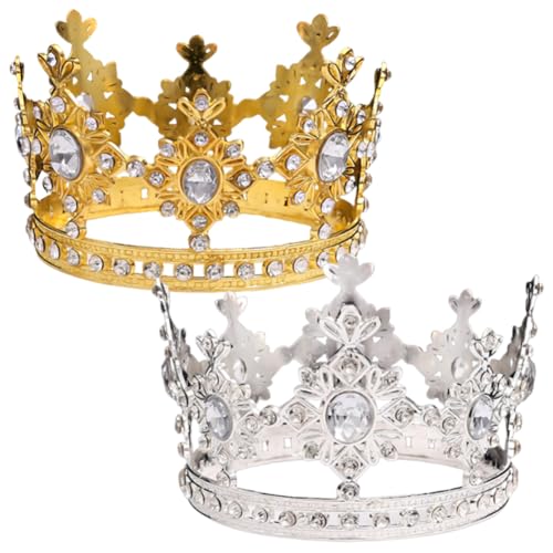 Krone Cake Topper, Mini Krone Dekoration, 2PCS Kleine Strass-Krone Tortenaufsatz,Backdessert Tisch Kleidung für Geburtstag Party Hochzeit Kuchen Prinzessin Kopfschmuck Zubehör (Gold, Silber) von QYJMLH