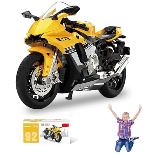 QYJMLH Legierung Motorrad Spielzeug,Simulation Motorrad Modell,Friktion & beweglicher Fahrer-Figur, für Kinder Spielzeug Weihnachten GeburtstagParty Geschenke (11CM gelb) von QYJMLH