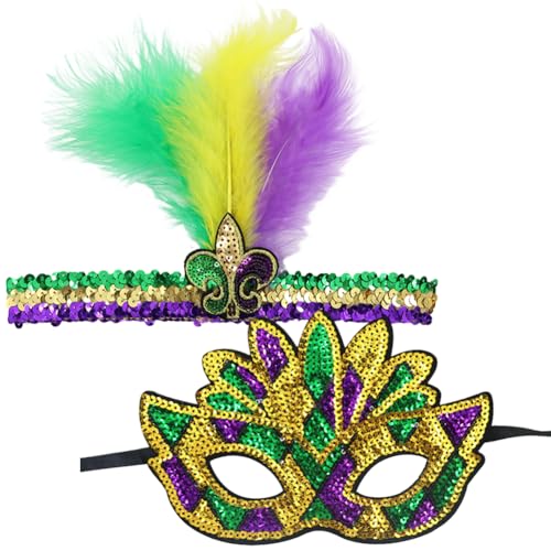 QYJMLH Mardi Gras Masken,Pailletten Stirnband mit Federhaarzubehör, wilder Mann Stirnband,Maskerade Abschlussball Karneval Maske Kostüm Zubehör Maskerade Party QYJMLH Mardi Gras Masken,Pailletten Stirnband mit Federhaarzubehör, wilder Mann Stirnband,Maskerade Abschlussball Karneval Maske Kostüm Zubehör Maskerade Party von QYJMLH