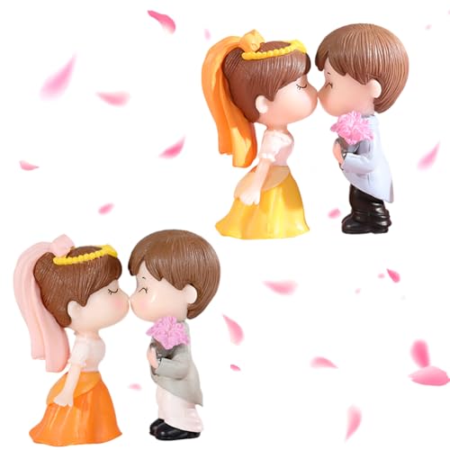 Tortenfigur Hochzeitstorte, Traum Kappe Paar Mikro Landschaft Desktop DIY romantische Hochzeit Paar Widgets, Niedliche Kuss-Paar-Puppen-Ornamente, Auto-Armaturenbrett-Dekorationen-5.6 * 3.1CM von QYJMLH