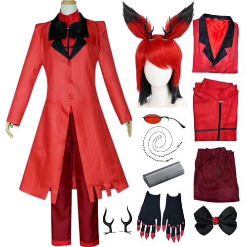 QYZ Alastor Cosplay Kostüm Hazbinhotel Cosplay Roter Anzug mit Perücke Haarschmuck Brille Halloween Anime Kostüm (Style B, L) von QYZ
