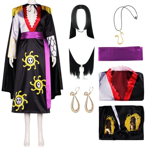 QYZ Hancock Cosplay Kostüm mit Perücke Schlangenohrringen Halskette Umhang Halloween Anime Kimonokleid komplettes Set (Black+wig, M) von QYZ