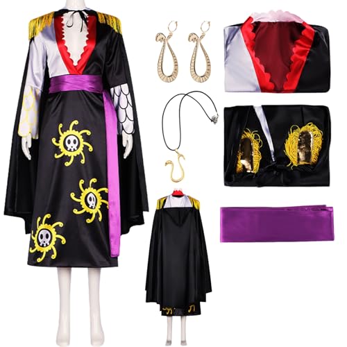 QYZ Hancock Cosplay Kostüm mit Perücke Schlangenohrringen Halskette Umhang Halloween Anime Kimonokleid komplettes Set (Black, S) von QYZ