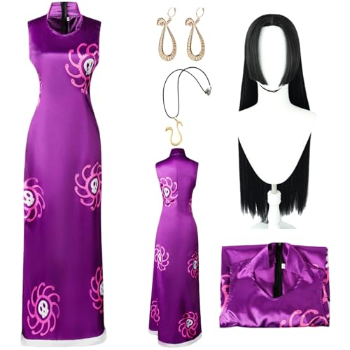 QYZ Hancock Cosplay Kostüm mit Perücke Schlangenohrringen Halskette Umhang Halloween Anime Kimonokleid komplettes Set (Purple+wig, L) von QYZ