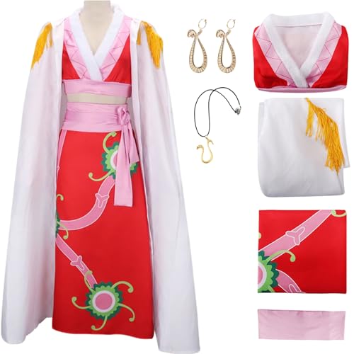 QYZ Hancock Cosplay Kostüm mit Perücke Schlangenohrringen Halskette Umhang Halloween Anime Kimonokleid komplettes Set (Red a, M) von QYZ