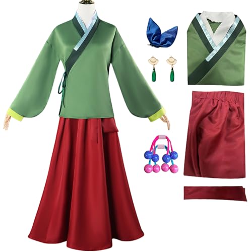 QYZ Maomao Cosplay Kostüm Kleid Anime The Apothecary Diaries Outfits mit Perücke Kopfbedeckung Ohrringe Halskette Halloween Set (Grün, M) von QYZ