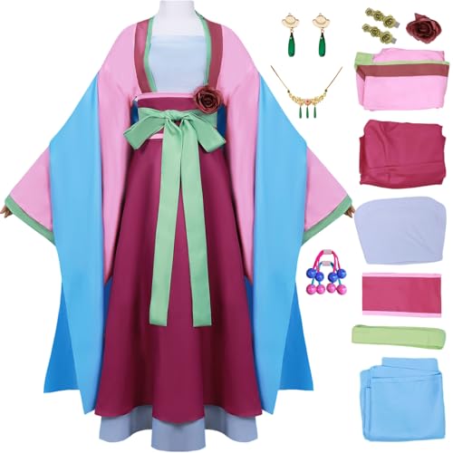 QYZ Maomao Cosplay Kostüm Kleid Anime The Apothecary Diaries Outfits mit Perücke Kopfbedeckung Ohrringe Halskette Halloween Set (Rosa, 3XL) von QYZ
