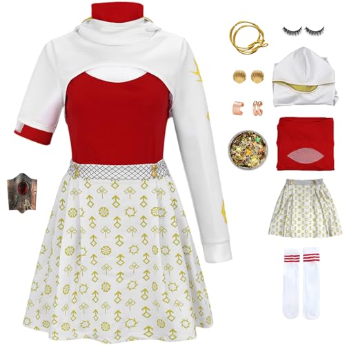QYZ Woman4 Zombie Kostüm Novai Cosplay mit Ohrringen Perücke Armband Cheerleader Kostüm Halloween Mädchen Set (Rot, 120) von QYZ