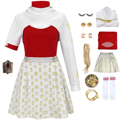 QYZ Woman4 Zombie Kostüm Novai Cosplay mit Ohrringen Perücke Armband Cheerleader Kostüm Halloween Mädchen Set (Rot 1, 110) von QYZ