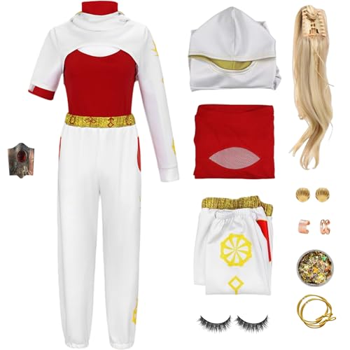 QYZ Woman4 Zombie Kostüm Novai Cosplay mit Ohrringen Perücke Armband Cheerleader Kostüm Halloween Mädchen Set (weiß 1, 140) von QYZ