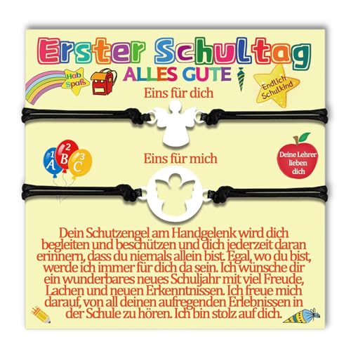 QZKJQDD Einschulung Armband Schulkind 2024 Mädchen und Jungen, Engel Armband Schulkind, Geschenke zur Einschulung, Schultüte Gefüllt mit Einem Glücksengel zum Schulanfang und Einer Grußkarte von QZKJQDD