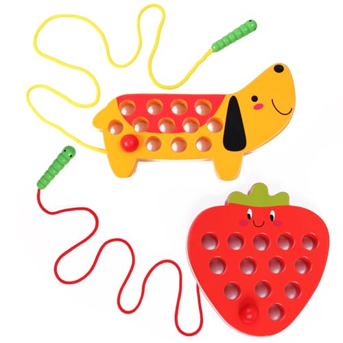 QZMTOY Montessori Holzspielzeug Fädelspiel Lernspiel Motorikspielzeug für 3 Jahre alte Reisespielzeug Kleinkind Spielzeug 1 Erdbeer und 1 Hund QZMTOY Montessori Holzspielzeug Fädelspiel Lernspiel Motorikspielzeug für 3 Jahre alte Reisespielzeug Kleinkind Spielzeug 1 Erdbeer und 1 Hund von QZMTOY