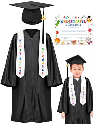 QZYL Kindergarten Graduation Cap and Gown, Unisex Congrats Grade Outfit mit Quaste & Zertifikat für Vorschule Kindergarten von QZYL