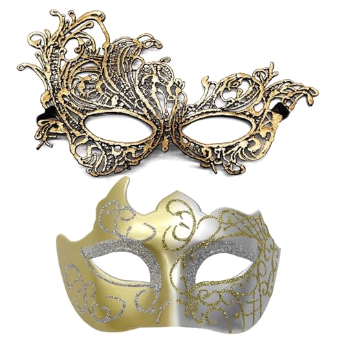 Qaestuan 2 Stück Venezianischen Maske, Maskenball Masquerade Maskfür Paar, Spitze Masken Set, Glänzend Venedig Maske, für Party, Karneval, Halloween, Weihnachten Kostüm Qaestuan 2 Stück Venezianischen Maske, Maskenball Masquerade Maskfür Paar, Spitze Masken Set, Glänzend Venedig Maske, für Party, Karneval, Halloween, Weihnachten Kostüm von Qaestuan