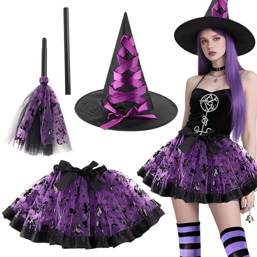 Qaestuan Halloween Hexenkostüm kinder, mit Hexenhut, Hexenbesen Und Tütü Rock, Mädchen Hexe Cosplay Kostüm, Halloween Kostüm Kinder, für Karneval Fasching Kostümparty Rollenspiele Qaestuan Halloween Hexenkostüm kinder, mit Hexenhut, Hexenbesen Und Tütü Rock, Mädchen Hexe Cosplay Kostüm, Halloween Kostüm Kinder, für Karneval Fasching Kostümparty Rollenspiele von Qaestuan