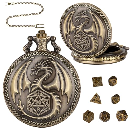Qaestuan Mini DND Würfel Set, Dungeons and Dragons Würfel, 7-teiliges Metall D&D Würfel mit Drachen Taschenuhrgehäuse, DND Würfel Set für Dungeons and Dragons DND Gifts MTG RPG, Bronzefarbe Qaestuan Mini DND Würfel Set, Dungeons and Dragons Würfel, 7-teiliges Metall D&D Würfel mit Drachen Taschenuhrgehäuse, DND Würfel Set für Dungeons and Dragons DND Gifts MTG RPG, Bronzefarbe von Qaestuan
