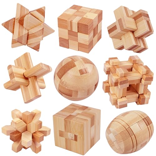 Qanmua 9 Stück Knobelspiele Holz, Geduldspiele IQ Puzzle Set 3D Puzzle Brainteaser Knobelspiele für Erwachsene Geduldspiel Intelligenz, 3D Holz Puzzle für Kinder und Erwachsene von Qanmua