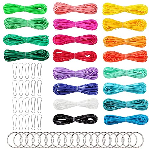 20 Bündel Scoubidou Bastelsetm, Scoubidou Flechtschnüre, Scoubidou Bänder, Scoubidou Saiten in 20 Farben mit 20 PCS Snap Clips und 20 PCS Schlüsselbund Ringe von Qanye