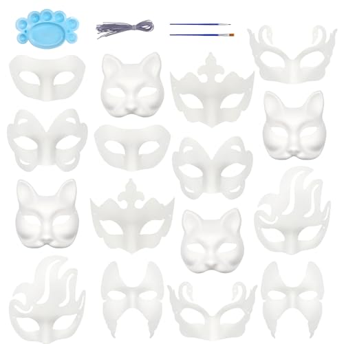 Qavctw 16 Stück DIY Maskerade Maske, bemalbare Papiermasken zum Basteln, DIY weiße Masken, unlackierte einfarbige Bastelmasken für Halloween, Weihnachten, Karneval, Party, Maske Qavctw 16 Stück DIY Maskerade Maske, bemalbare Papiermasken zum Basteln, DIY weiße Masken, unlackierte einfarbige Bastelmasken für Halloween, Weihnachten, Karneval, Party, Maske von Qavctw