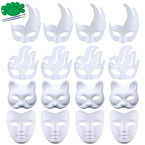 Qavctw 16 Stück DIY Maskerade Maske, bemalbare Papiermasken zum Basteln, DIY weiße Masken, unlackierte einfarbige Bastelmasken für Halloween, Weihnachten, Karneval, Party, Maske von Qavctw