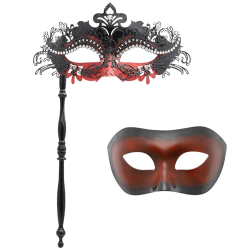 Qavctw Paar Maskerade Maske mit Stick für Männer Frauen Maskerade Ball Karneval Party Venezianische Maske Einzigartige Doppelmaske Set von Qavctw