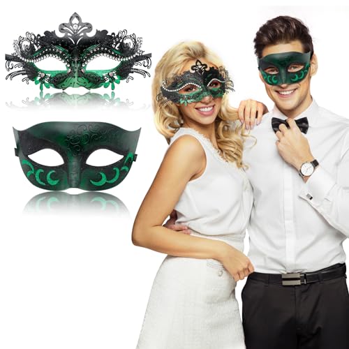Qavctw Paar Maskerade Masken für Damen Herren Metall Masken Halloween Kostüm Maske Venezianische Maske Karneval Fasching Abschlussball Maske 2 Stück von Qavctw