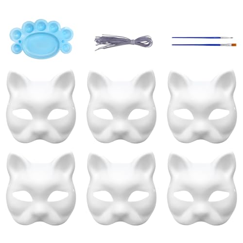 Qavctw Therian-Masken mit Katzenmotiv, blanko, zum Dekorieren von Papiermasken zum Basteln, DIY-Maske, bemalbare Masken, Verkleidungsmasken für Maskerade, Halloween, Cosplay, Kostüm, Partygeschenke, 6 Qavctw Therian-Masken mit Katzenmotiv, blanko, zum Dekorieren von Papiermasken zum Basteln, DIY-Maske, bemalbare Masken, Verkleidungsmasken für Maskerade, Halloween, Cosplay, Kostüm, Partygeschenke, 6 von Qavctw