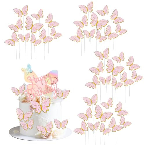 41 x Schmetterlingskuchenaufsätze, glitzernde rosa Schmetterling-Kuchendekorationen, gemischte Größe, Schmetterlinge, Cupcake-Topper für Geburtstagsparty, Mädchen, Frauen 41 x Schmetterlingskuchenaufsätze, glitzernde rosa Schmetterling-Kuchendekorationen, gemischte Größe, Schmetterlinge, Cupcake-Topper für Geburtstagsparty, Mädchen, Frauen von Qaziuy