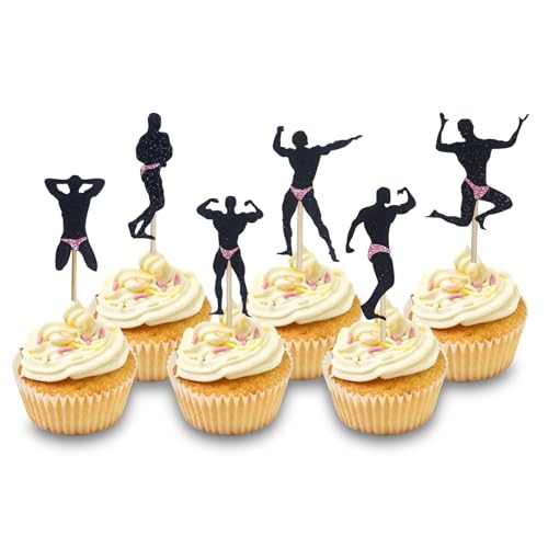 Bachelorette Party Tortendeko, 24 Stück Muskelmann Tortenstecker Kuchen Deko für Bachelorette Hochzeit Brautparty Geburtstag Party Cupcake Dekorationen von Qaziuy