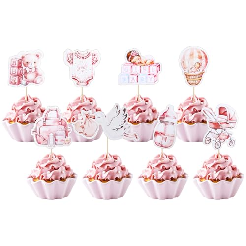 Cupcake-Aufsätze für Baby-Mädchen, Rosa, Babyparty, Cupcake-Aufsätze für Babyparty, Mädchen, Geburtstagsparty, Kuchendekorationen, Zubehör, 40 Stück Cupcake-Aufsätze für Baby-Mädchen, Rosa, Babyparty, Cupcake-Aufsätze für Babyparty, Mädchen, Geburtstagsparty, Kuchendekorationen, Zubehör, 40 Stück von Qaziuy