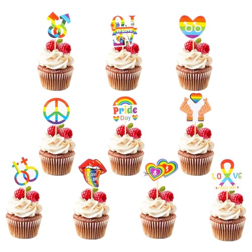 Cupcake-Topper, Regenbogen-Kuchen-Zahnstocher, LGBT-Themenparty, Kuchendekorationen, Gay Pride, Cupcake-Topper für Pride-Monats-Dekorationen, 40 Stück von Qaziuy