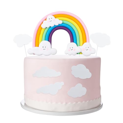 Cupcake-Topper mit Regenbogenwolke, weiche Keramik, bunte Regenbogen-Cupcake-Topper, weiße Wolke, Cupcake-Topper für Kinder, Jungen, Mädchen, Geburtstagsparty-Zubehör, 13 Stück Cupcake-Topper mit Regenbogenwolke, weiche Keramik, bunte Regenbogen-Cupcake-Topper, weiße Wolke, Cupcake-Topper für Kinder, Jungen, Mädchen, Geburtstagsparty-Zubehör, 13 Stück von Qaziuy