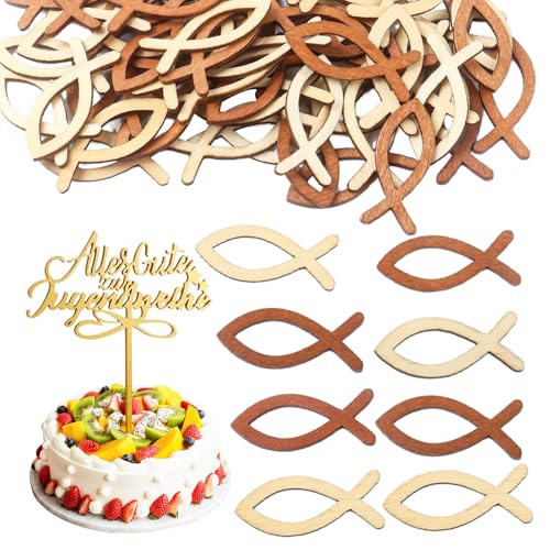 Jugendweihe Tortendeko, Alles Gute zur Jugendweihe Cake Topper & 72 Stück Holz Fische Streudeko Tischdeko, Tortendeko Jugendweihe Mädchen Junge Jugendweihe Tortendeko, Alles Gute zur Jugendweihe Cake Topper & 72 Stück Holz Fische Streudeko Tischdeko, Tortendeko Jugendweihe Mädchen Junge von Qaziuy