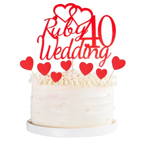 Kuchendekoration zum 40. Hochzeitstag, Rubin-Hochzeitstortenaufsätze mit 24 Herz-Cupcake-Dekorationen, roter Glitzer, Rubinherz, Kuchendekorationen für 40. Hochzeitstag, Partyzubehör Kuchendekoration zum 40. Hochzeitstag, Rubin-Hochzeitstortenaufsätze mit 24 Herz-Cupcake-Dekorationen, roter Glitzer, Rubinherz, Kuchendekorationen für 40. Hochzeitstag, Partyzubehör von Qaziuy