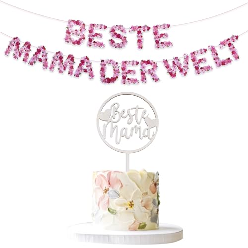 Muttertag Deko, Beste Mama Banner & Cake Topper Beste Mama, Muttertag Deko Girlande Muttertag Kuchen Topper Tortenstecker für Muttertag Geburtstag Party Dekoration von Qaziuy