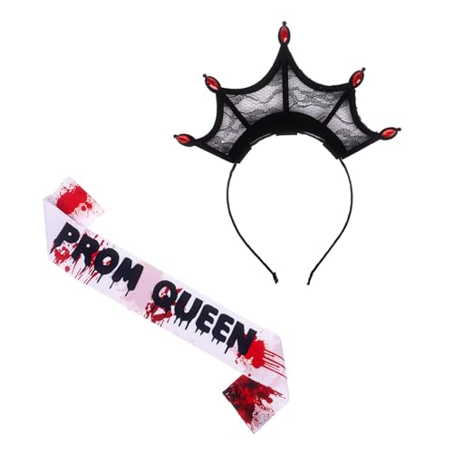 Qaziuy Zombie-Kostüm, Ballkönigin, Halloween-Kostüm, Ballkönigin, blutgebeizte Schärpe und schwarze Krone, Mädchen-Zombie-Kostüm für Halloween-Partys Qaziuy Zombie-Kostüm, Ballkönigin, Halloween-Kostüm, Ballkönigin, blutgebeizte Schärpe und schwarze Krone, Mädchen-Zombie-Kostüm für Halloween-Partys von Qaziuy