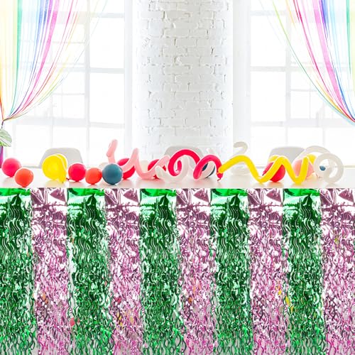 Rosa und Grün Lametta-Tischrock, 2 Stück, 275 x 75 cm, gewellte Folienfransen, Tischröcke für Hexe, Prinzessin, Motto-Party, Cosplay, Geburtstag, Sommerparty, Tischdekorationen Rosa und Grün Lametta-Tischrock, 2 Stück, 275 x 75 cm, gewellte Folienfransen, Tischröcke für Hexe, Prinzessin, Motto-Party, Cosplay, Geburtstag, Sommerparty, Tischdekorationen von Qaziuy