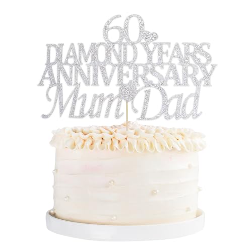 Tortenaufsatz zum 60. Hochzeitstag, glitzernd, silberfarben, für Mutter und Papa, zum 60. Hochzeitstag, Party-Party Tortenaufsatz zum 60. Hochzeitstag, glitzernd, silberfarben, für Mutter und Papa, zum 60. Hochzeitstag, Party-Party von Qaziuy