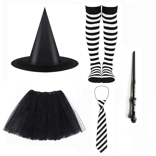 Hexenkostümzubehör Für Kid Halloween Hexe Dress Up Kostüm Einschließlich Hexenhut Rock Strumpfhalle Zauberstab Witch Zauberstab Und von Qcbuegof