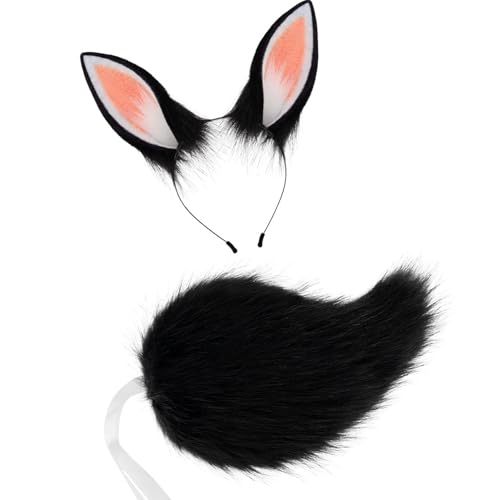 Kaninchen Kostümzubehör Plüsch Ohr Hairband Heck Halloween Kostümzubehör Für Kid Girl Halloween Cosplay Animal Ohrs Schwanz Set von Qcbuegof