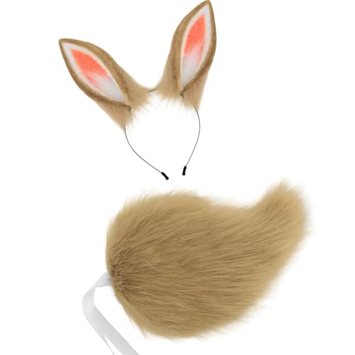 Kaninchen Kostümzubehör Plüsch Ohr Hairband Heck Halloween Kostümzubehör Für Kid Girl Halloween Cosplay Animal Ohrs Schwanz Set von Qcbuegof