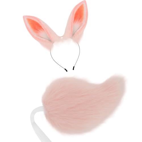 Kaninchen Kostümzubehör Plüsch Ohr Hairband Heck Halloween Kostümzubehör Für Kid Girl Halloween Cosplay Animal Ohrs Schwanz Set von Qcbuegof